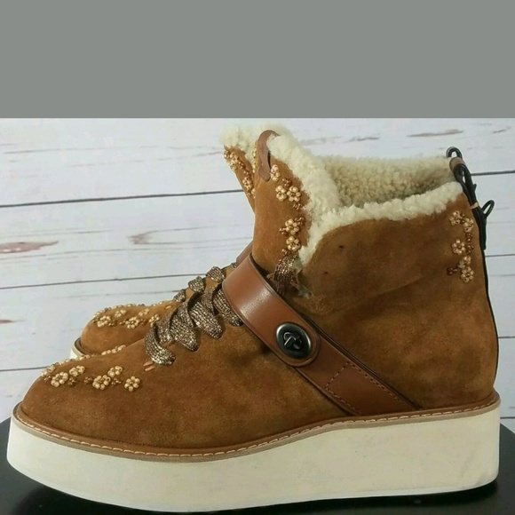 Coach 9.5 Saddle Natural Urban Hiker Wedge Boots - Picture 3 of 8